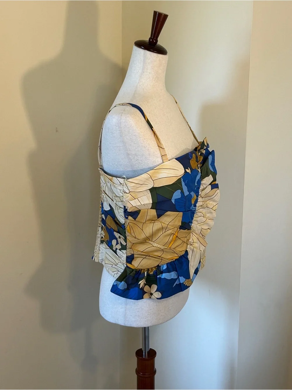 Sezane Farm Rio NWT SZ 14 Abelino Blue & Cream Floral Ruched Camisole Sale Price